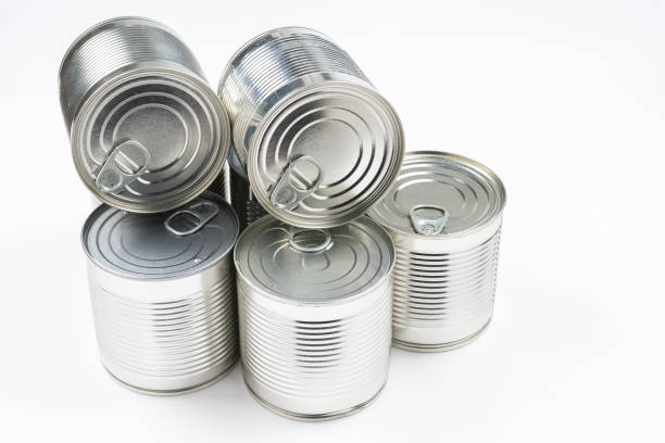 istock Group of silver canned food on white background. 1184004210