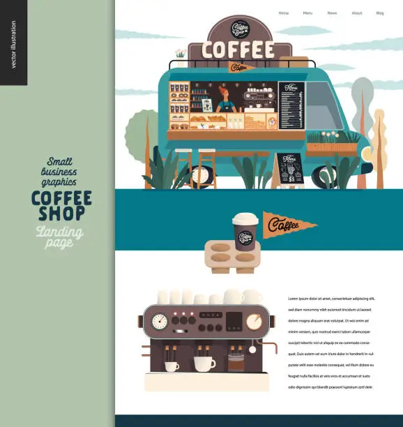Vector illustration of Coffee shop - small business graphics - landing page template