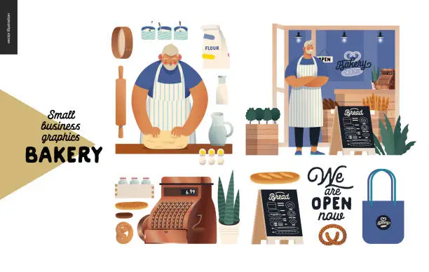 Vector illustration of Bakery - small business graphics - bakery set