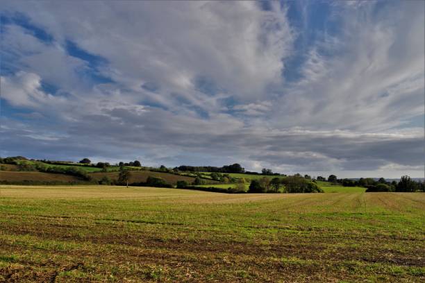 istock Patchwork Fields, Fences & Empty Benches - Colourful English Pastoral Scenes in Mid-Autumn 1184006351