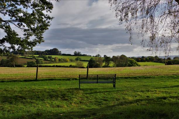 istock Patchwork Fields, Fences & Empty Benches - Colourful English Pastoral Scenes in Mid-Autumn 1184006382