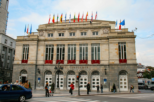 Oviedo, Asturias, Spain; 10/25/2007: Main facade of the Campoamor Theater in Oviedo, the stage for the delivery of the Prince of Asturias Awards
