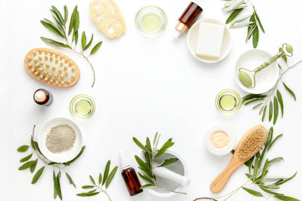 istock Spa concept with olive oil natural cosmetic ingredients 1184010540