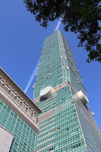 Taipei 101 office building in Taiwan. It was the tallest in the world from 2004 to 2010.