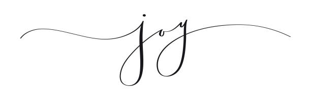 JOY brush calligraphy banner JOY vector brush calligraphy banner with swashes single word stock illustrations