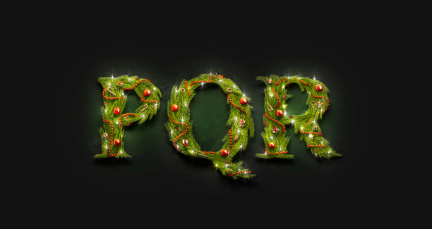 istock Decorative P Q R letters, xmas font mockup in darkness 1184012642