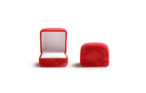 Blank red opened and closed ring box mockup, front view stock photo