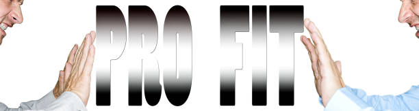Concept with two business man pushing the words pro and fit