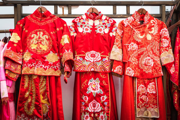 Traditional Chinese wedding dress Chinese Cultures, Art, Arts Culture and Entertainment, Beauty, Bride chinese wedding dress stock pictures, royalty-free photos & images