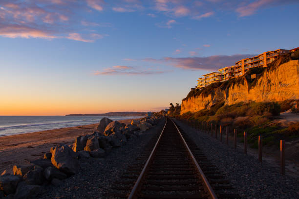 The railroad tracks and a sunset view of Southern Pacific Sunset in San Clemente.