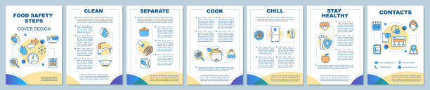 illustrations, cliparts, dessins animés et icônes de mise en page du modèle de brochure sur la salubrité des aliments - food safety