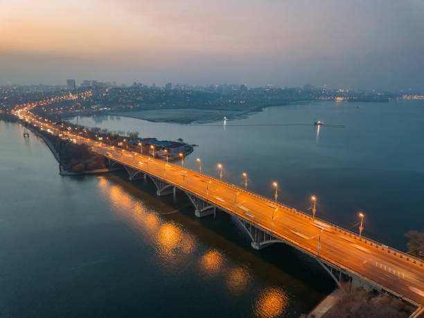 istock Evening autumn Voronezh. Vogresovsky bridge over Voronezh river, aerial view 1184018159