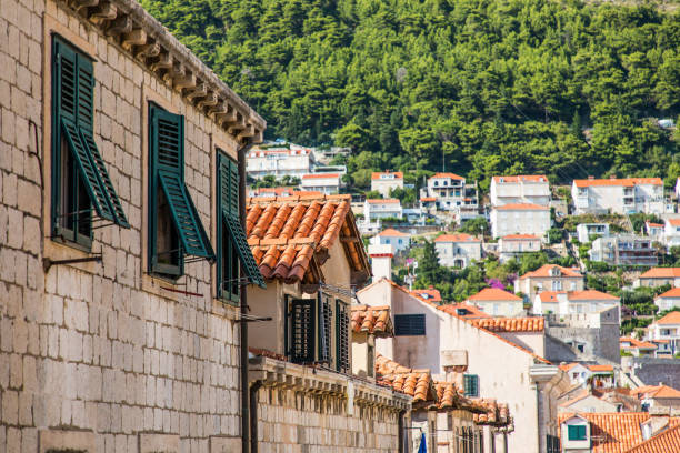 View on the old red roof houses in the medieval part of the Dubrovnik, Croatia
