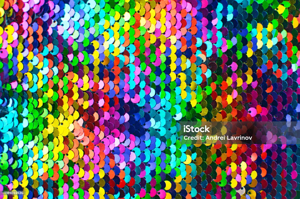 Pieces Of Cloth With Multicolored Sequins Glitter Background Sequin Texture Stock - Download Image Now - iStock