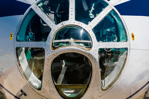The nose of a large passenger plane at the international air show