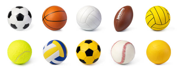 sportbälle isoliert auf weiß - volleyball spielball stock-fotos und bilder