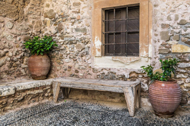 istock Two flower pots in an old monastery 1184029899