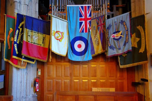 armed services flags hanging from wall plymouth devon england. - 5079 imagens e fotografias de stock