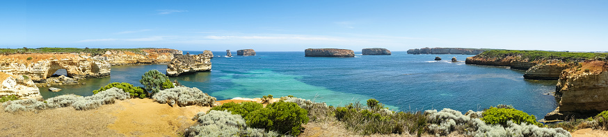 Panoramic view of Bay of Islands on Great Ocean Road in Victoria, Australia.