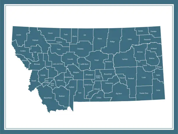 Vector illustration of Montana counties map printable