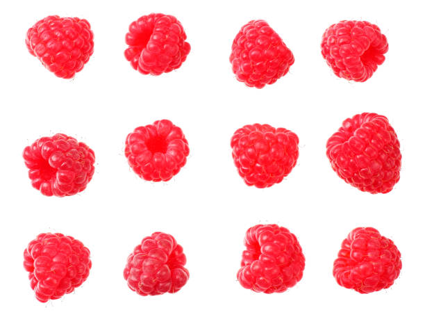 istock ripe raspberries isolated on white background. top view 1184035988