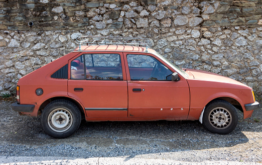 Old red car.