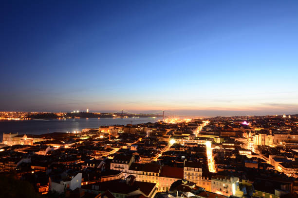 Panomaric view of the city of Lisbon at the sunset. Portugal.