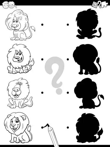 Vector illustration of shadow game with lion characters color book