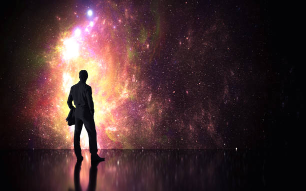 istock man looking to the future - 3d illustration - rendering (3d model) 1184042045
