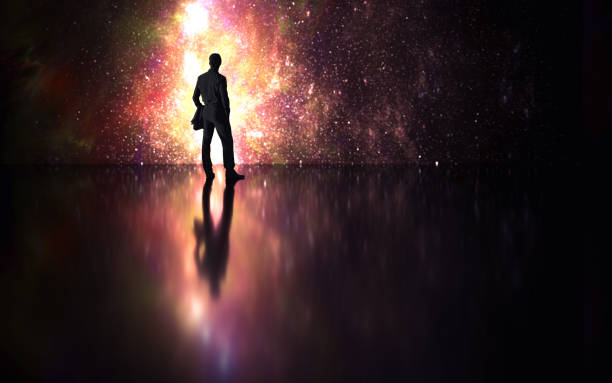 istock man looking to the future - 3d illustration - rendering (3d model) 1184042050