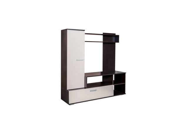 istock Furniture: black and white pvc wall with doors and a place for a TV 1184045934