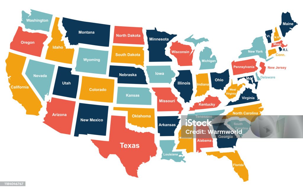 Colorful Usa Map With States Vector Illustration Stock Illustration ...