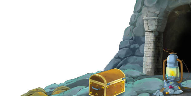 istock cartoon scene with entrance to the mine on white background with space for text 1184049661