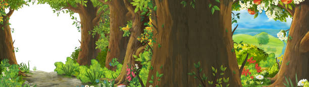 istock cartoon summer scene with meadow in the forest 1184050634
