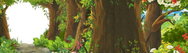 istock cartoon summer scene with meadow in the forest 1184050706