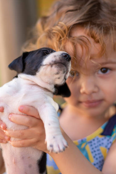 istock Beautiful child playing with puppy 1184052144