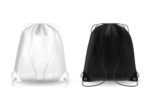 istock Blank template white and black backpack with ropes. Sport bag, 3D realistic mockup on white background. 1184056216