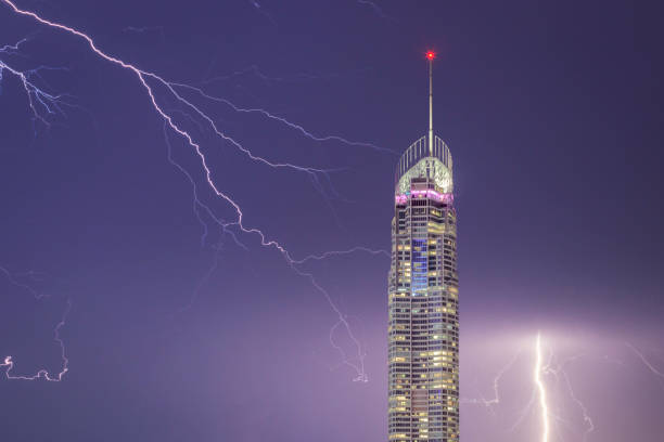 istock Q1 and Gold Coast buildings being struck and surrounded by lightning during large thunderstorm in storm season 1184057157