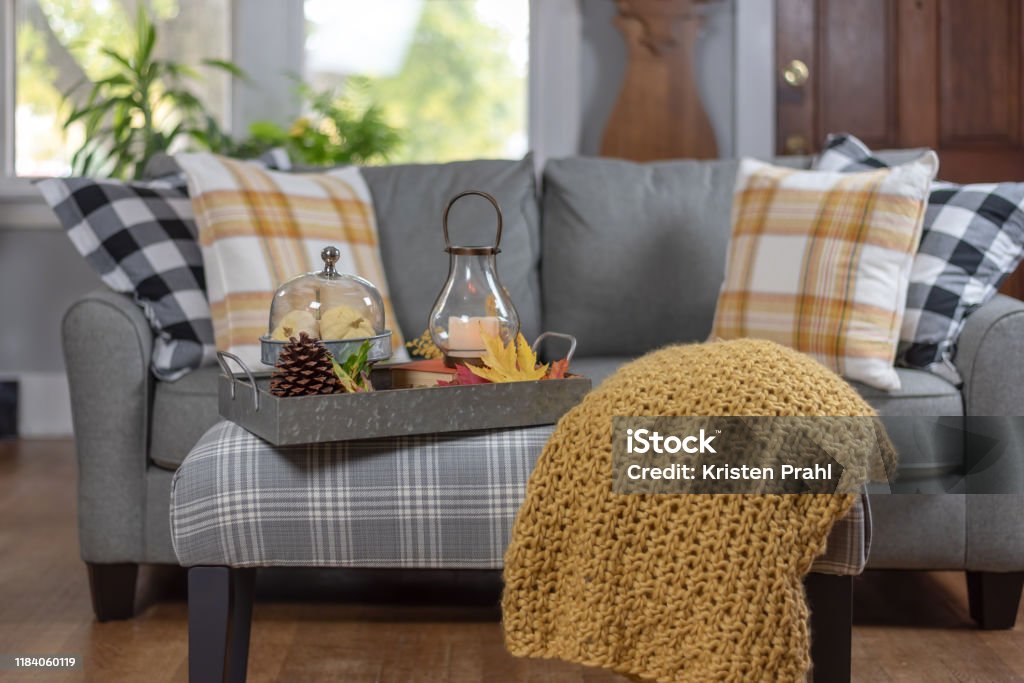 Cozy living room decorated for fall Decorating for fall - cozy living room Autumn Stock Photo