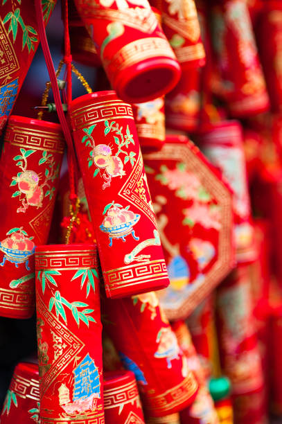 istock Traditional Chinese golden firecrackers and decorations 1184063260