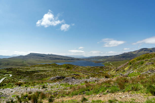 vista panorâmico na ilha de skye, scotland - extreme terrain footpath british culture green - fotografias e filmes do acervo