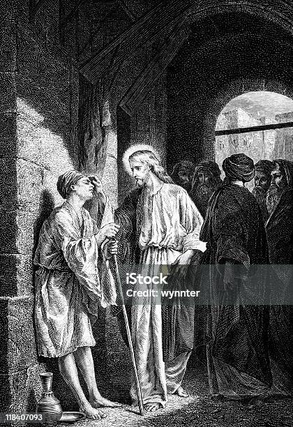 Jesus Christ Heals A Blind Man Stock Illustration - Download Image Now - Christianity, Men, Only Men