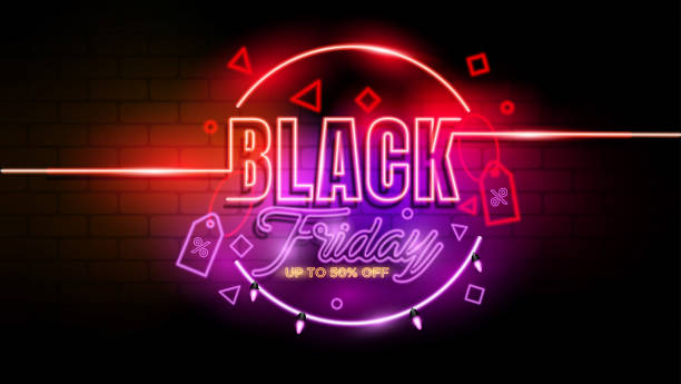 Black Friday Neon SIgn Promotion Background vector art illustration