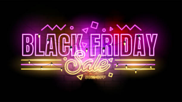 Black Friday Neon SIgn Promotion Background vector art illustration