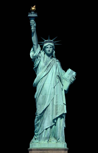 Statue of Liberty against gray background. Statue of Liberty National Monument, New York, New York, USA.