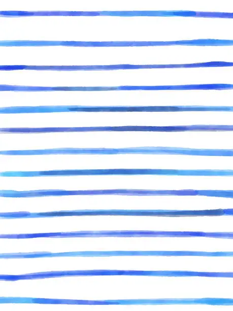 Vector illustration of Blue Watercolor Stripes Pattern Background. Coastal Summer Concept. Design Element for Greeting Cards and Labels, Marketing, Business Card Abstract Background.