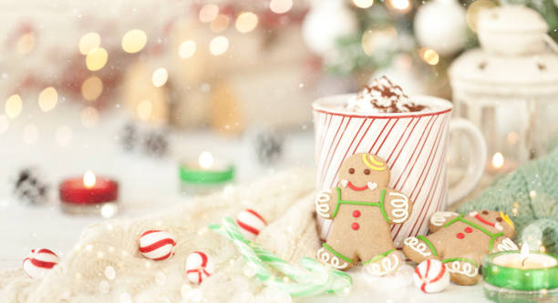 istock Christmas gingerbread man cookies and hot chocolate 1184085233