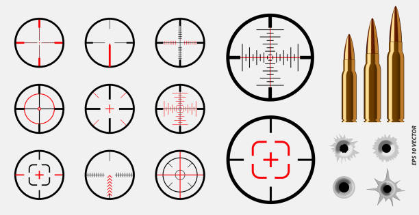 ilustrações, clipart, desenhos animados e ícones de conjunto de conceito de visão sniper. - sniper rifle army soldier aiming