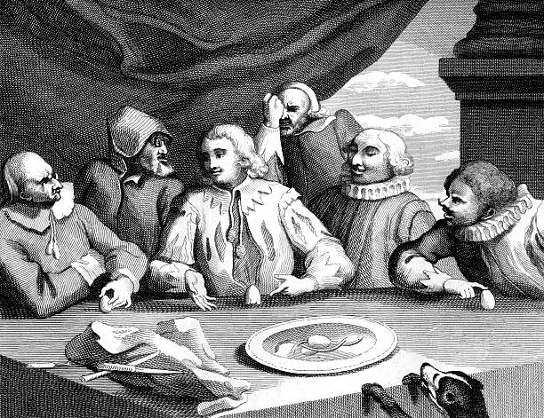 Christopher Columbus Challenges Men to Balance an Egg  christopher columbus stock illustrations