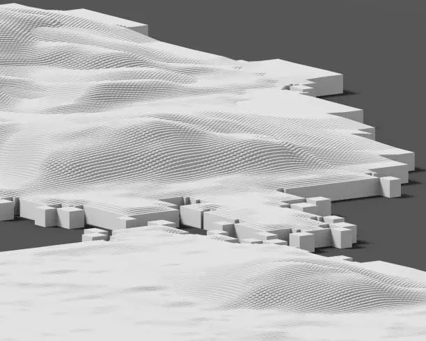 white voxels landscape computer generated 3D rendering